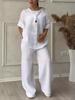 Women's Loose Fit Two Piece Outfit Set Long Sleeve Shirt Elastic Waist Wide Leg Trousers Casual Elegant Cozy Tracksuit