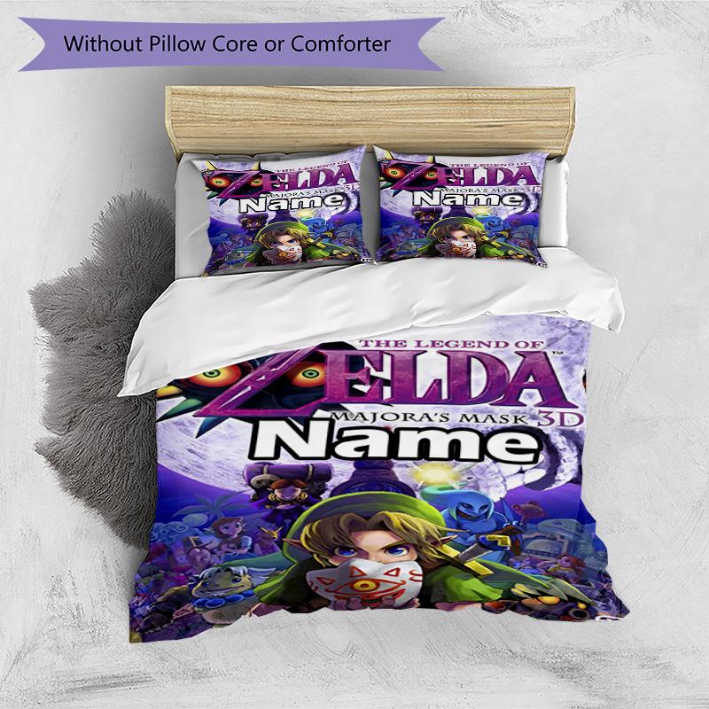 3pcs Duvet Cover Set (1*Duvet Cover + 2*Pillowcase, Without Core), Custom Name The Legend of Zelda Pattern Bedding Set, Home Bedroom Decor Gift
