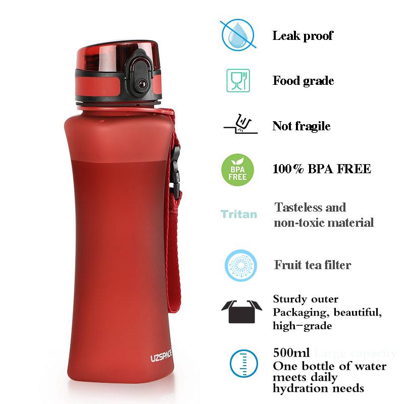 UZSPACE Sports Water Bottles BPA Free Portable Frosted Creative Shaker Drink Bottle Couples Kids Outdoor Travel Cup 350ml