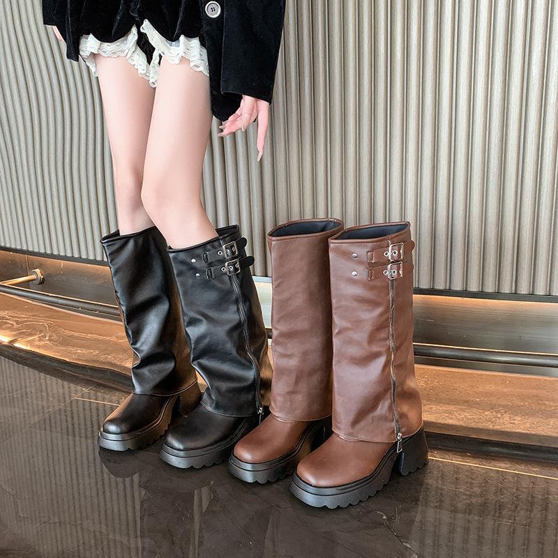Thick-soled boots women's 2025 autumn and winter new models, but knee boots, small trouser boots, women's muffin-bottom knight boots