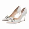 6-Niche Design Texture Side Empty High Heels Rhinestone Metal Buckle Stiletto Single Shoes Pointed Women's Shoes