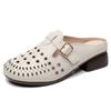 New Summer Genuine Leather Sandals Round Toe Hollow Women's Slippers Outerwear Cool Breathable Fashion Slippers
