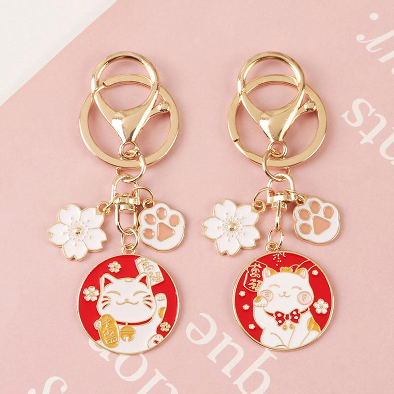 Cute Fortune Cat Keychain Maneki Neko Cat Pet Paw Sakura Original Keyring