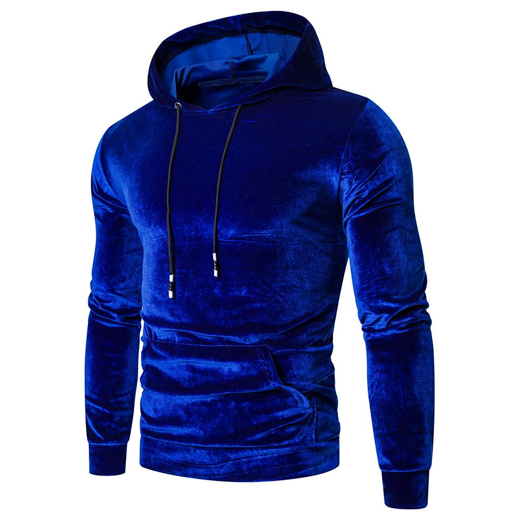 New Men s Fashion In Winter Warm Gold Velvet Hoodie Blouse M синий