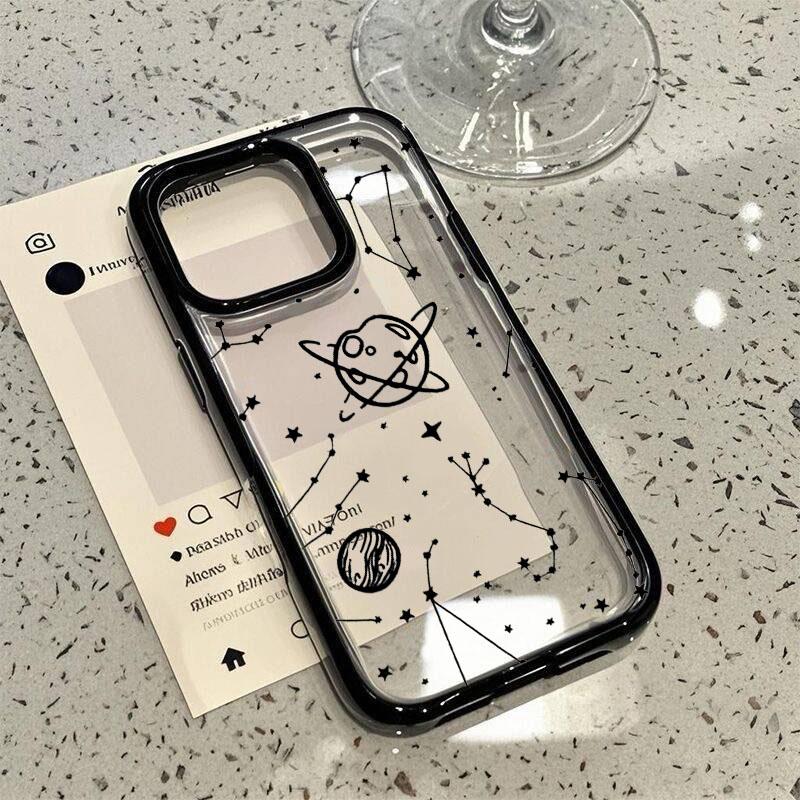 Cartoon Space Planet Phone Case For iPhone 16 15 17 14 13 12Mini 11 Pro Max XS XR 7 8Plus INS Shockproof Clear Hard Cover Coque