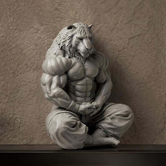 3D Printed Tiger Man Figurine Muscular Tiger Figure Ornament Minimalist Animal Sculpture