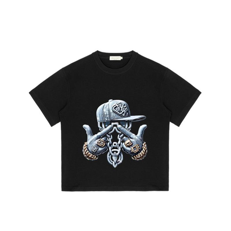 Black T Shirt with Octopus Wearing Cap and Chains Graphic Design for Streetwear Fashion
