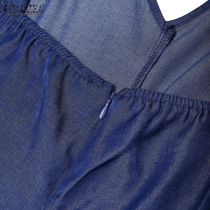 ZANZEA Kobiety Casualowy Dekolt V Lato Bez Rękawów Długie Kombinezony Ogrodniczki