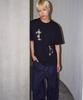 TRAVEL Melting Check Applique Short Sleeve T-Shirt Black
