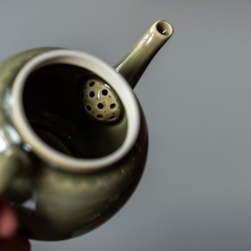 Celadon Ruyi Tea Set: Embossed Gaiwan, Teapot, Cup, Can, and Ornament
