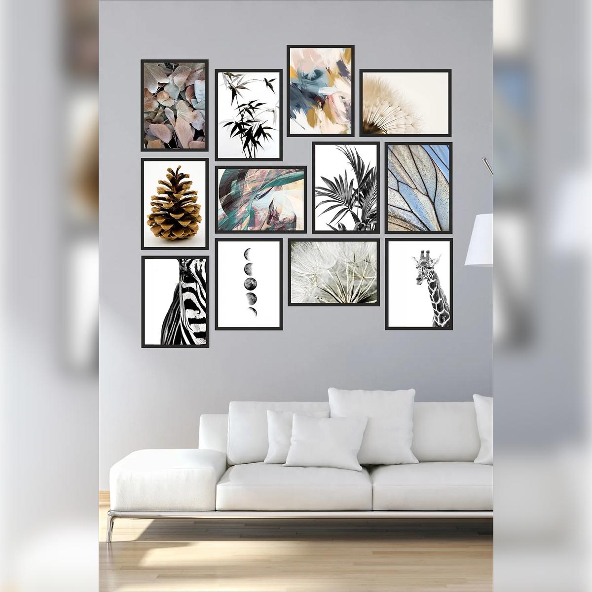 

Decorative 5-Shelf Metal Bookshelf Side 12-Piece Abstract Framed Appearance MDF Wall Art Set
