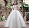 Bridal Wedding Dress Gown White Ivory Lace Floral Sleeveles Skirt