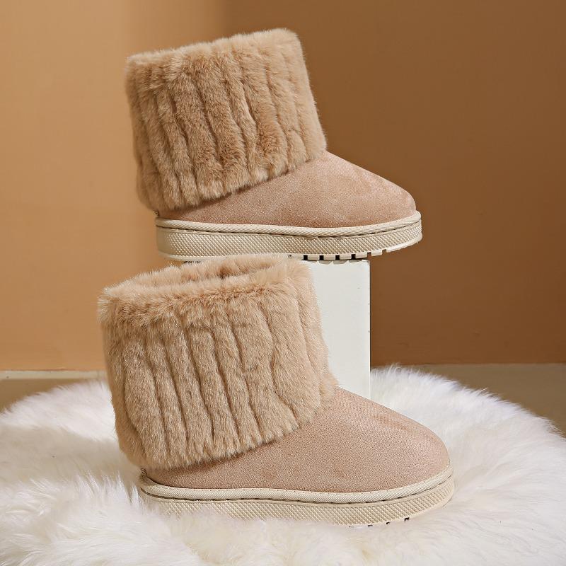 Children's Warm Snow Boots Plush Neckline Soft Non-slip Round Head Medium Tube One Pedal Autumn and Winter Velvet Cotton Shoes
