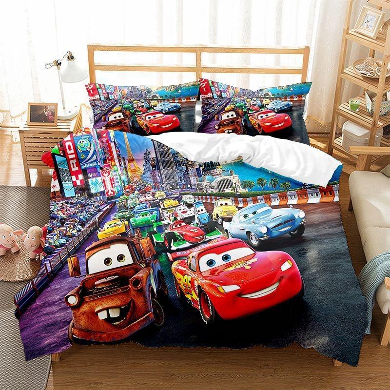 Lightning McQueen Car Duvet Cover Pillowcase Car Bedding Set Adult Boy Girl Bedroom Decoration Birthday Gift Single Double Large