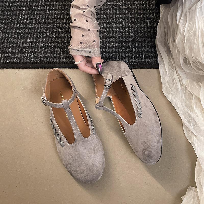 Literary And Retro Suede Shallow Single Shoes For Women Spring Korean Heightened Low-heeled Mary Jane Shoes