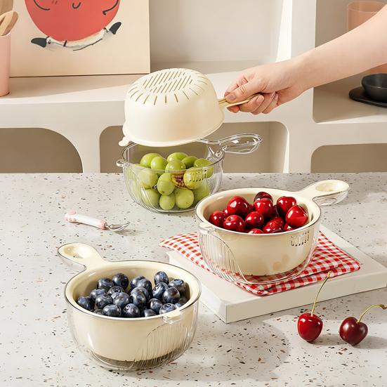 Drain Basket Double-Layer Vegetable Sink with Handle Fruit Bowl Comfortable Grip Strainer for Kitchen