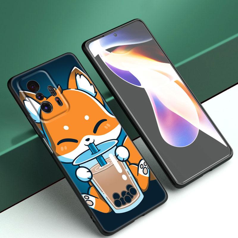 Cute Cartoon Fox Phone Case For Xiaomi Mi A2 8 9 SE Note 10 10T 11 12 Lite 9T 11T 12S 12T Pro A3 6X 12X Soft TPU Black Cover