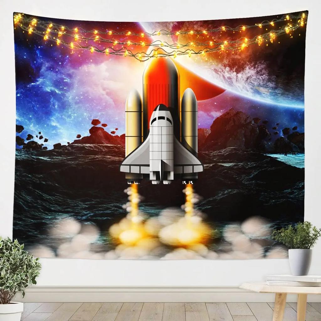 Rocket Tapestry Spaceship Shuttle Galaxy Tapestry Universe Travel Tapestry Wall Hanging for Bedroom Living Room Dorm Home Decor