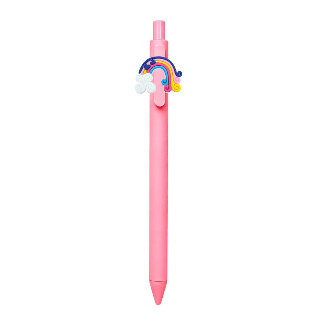 Pink Cartoon Ballpoint Pens - Soft Rubber Stickers, DIY Student & Office Stationery, Colored Ink.