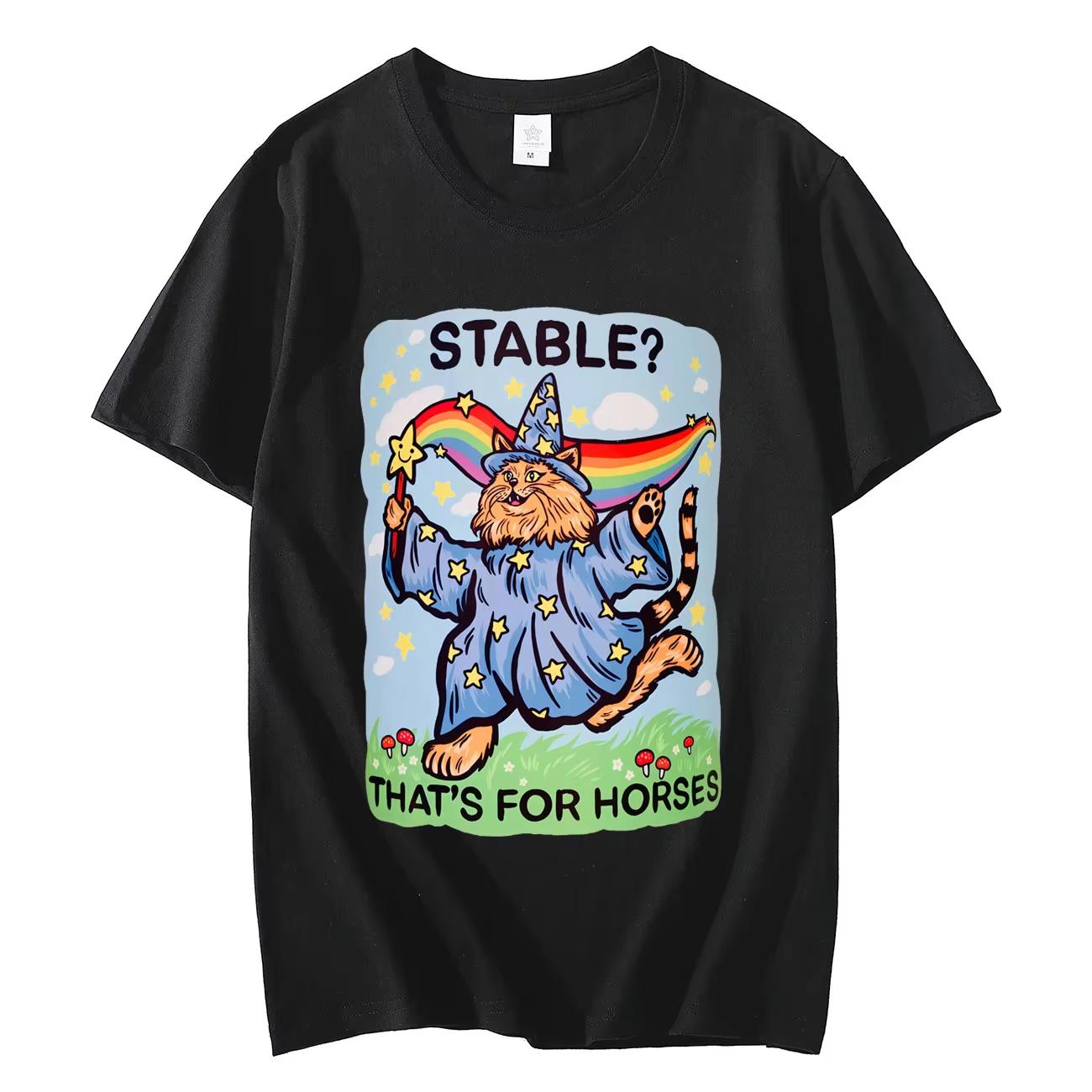 

Stable That s for Horses Funny Cat Meme T-shirt Men Women Fashion Y2k Short Sleeve T-shirts Summer Casual Loose Cotton T Shirts S разноцветный
