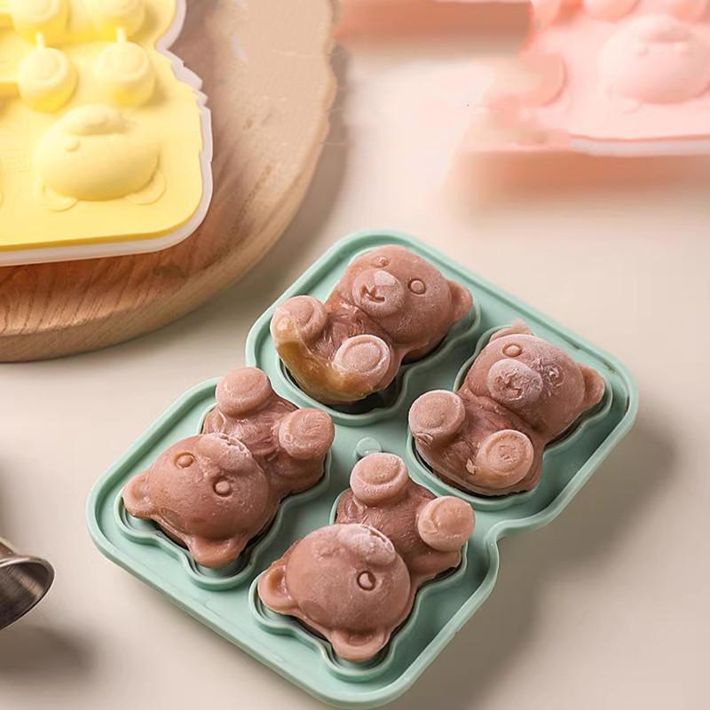 2Pcs Cute Bear Ice Cube Mold Ice Making Equipment Silicone Food Grade Household Ice Block Mold Summer Frozen Box Kitchenware