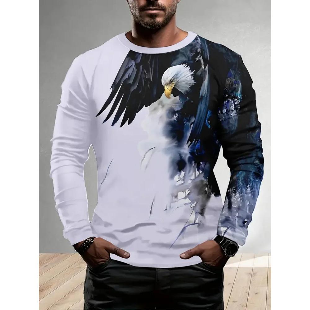 Spring and Autumn Round Neck 3D Animal Pattern Printed Top Fashionable Casual Long Sleeved Men's T-shirts