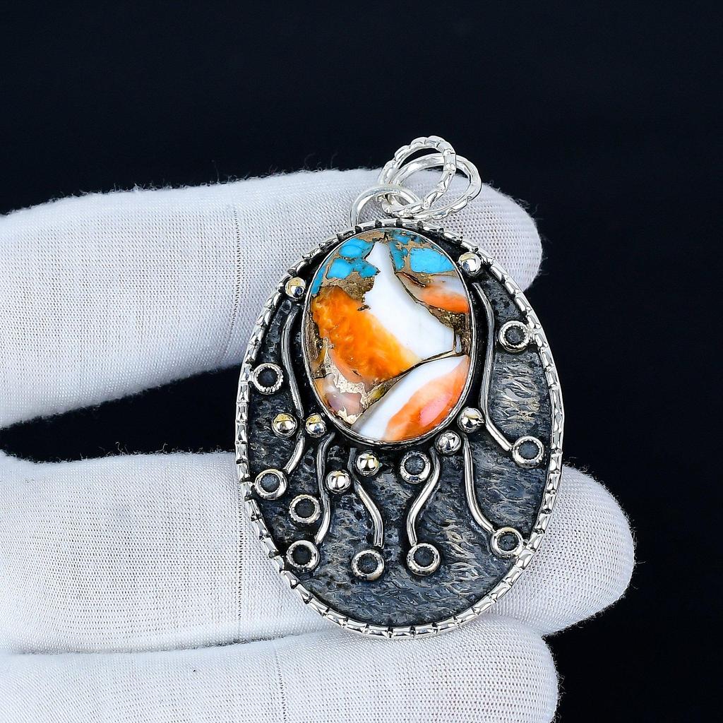 Orange Spiny Oyster Pendant, 925 Sterling Silver Handmade Jewelry, Orange Spiny Oyster Silver Pendant, Party Wear Jewelry For Women's, Pendant Gift