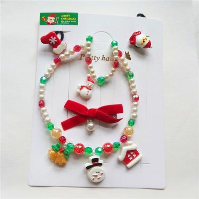 Kinder Weihnachts Schmuckset: Halskette, Armband, Haargummi, Glöckchen, Weihnachtsmann-Haarspange