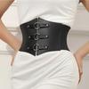 Elegant Retro Three-Row Buckle Wide Waist Belt: Women's Elastic Body-Shaping Cincher for Coats