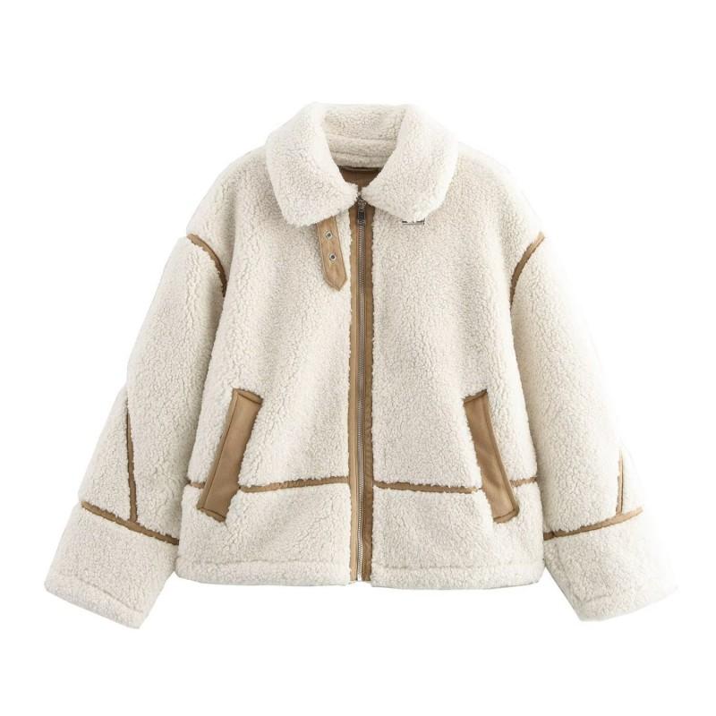 Y2K Style Womens Oversized Patchwork Fleece-Lined