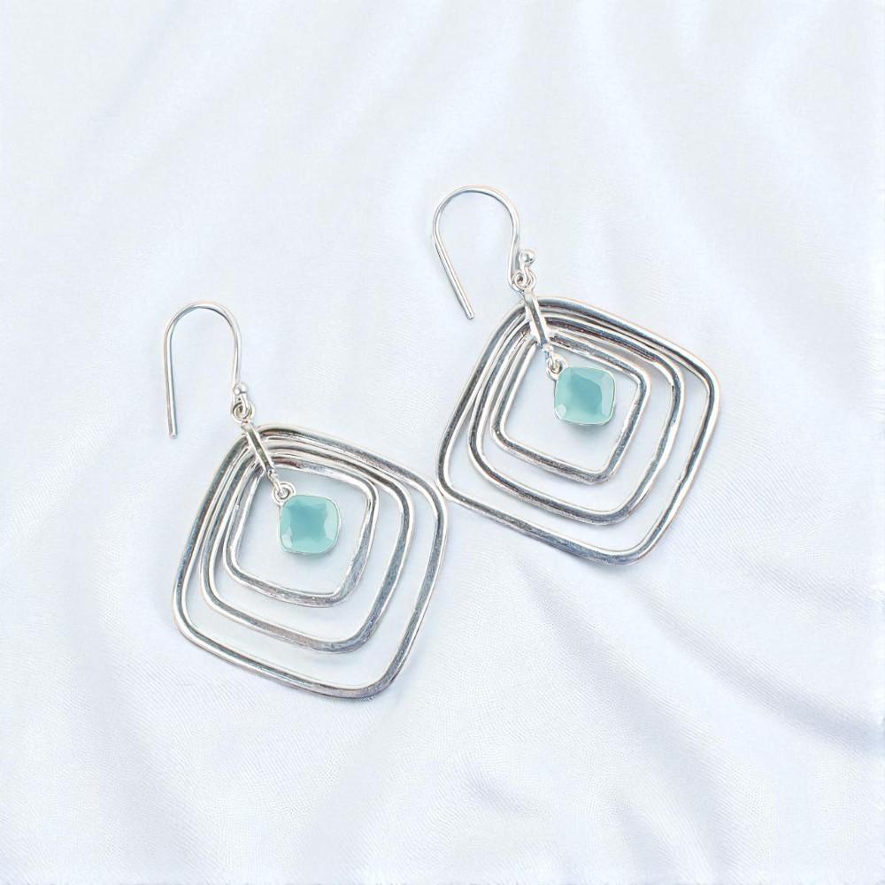 

Aqua Chalcedony Gemstone 925 Sterling Silver Jewelry Handmade Earrings 2.44 EE-71-2