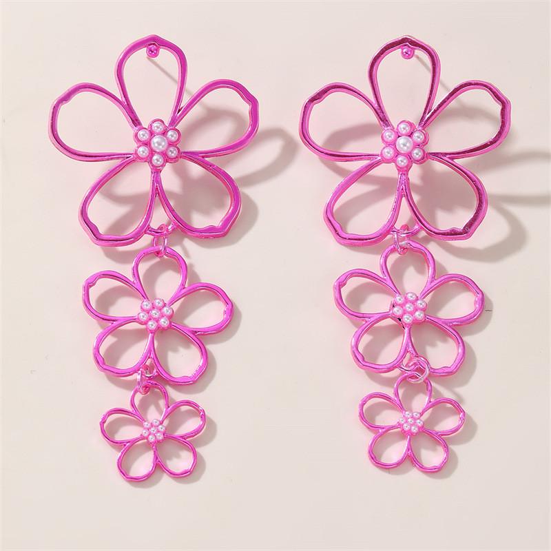 Retro Metal Floral Earrings With Butterfly Bow Design For Women