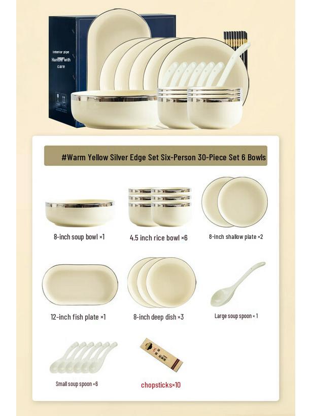 Kang Mo Modern Silver Rim 30-Piece Dinnerware Set
