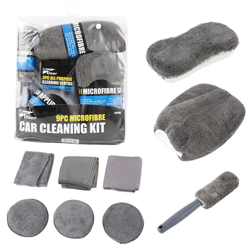 9 Stuks Auto Wassen Schoonmaak Kits Microvezel Handdoeken Blush Spons Wasghandschoen Polijst Verzorging Applicator Pads Auto Wassen Accessoires