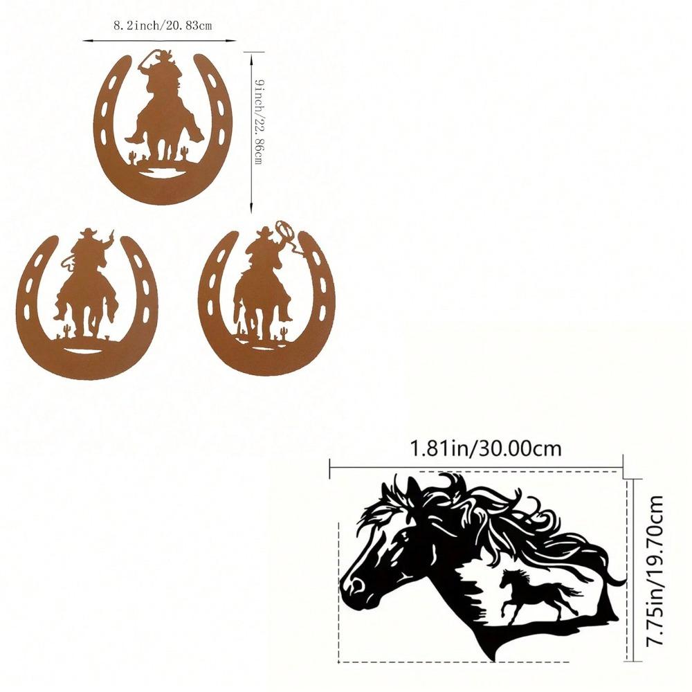 3-Piece Horseshoe Metal Wall Art Set, Western Cowboy Home Decor, Rustic Farmhouse Hanging Ornaments, Modern Bedroom & Living Room Decoration, Durable