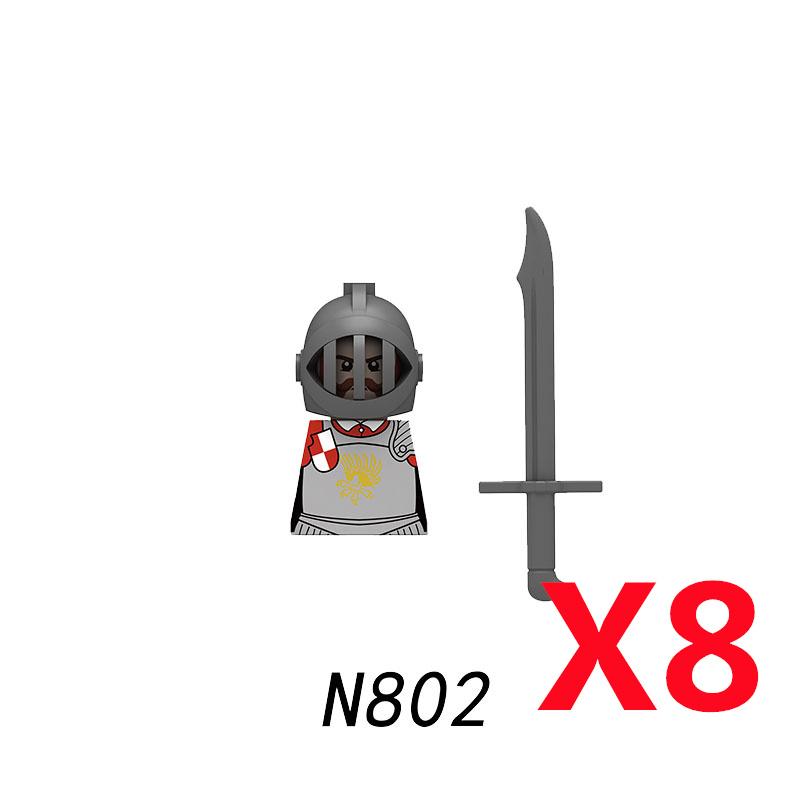 MOC Mittelalterliche Burg Rabe Schwarzer Falke Ritter Figuren Bausteine Infanterie Kriegswaffe Soldat Schild Schwert Rüstung Kinderspielzeug B143