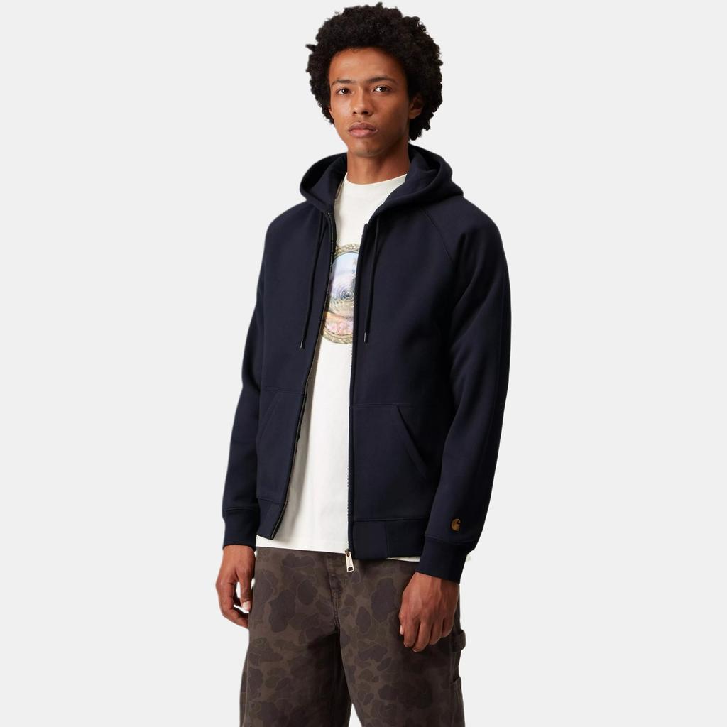 Carhartt WIP SS24 Hooded Chase Jacket Zipper Logo Embroidered Raglan Long Sleeve Jacket Men jackets Navy-Blue I033664-00H-XX