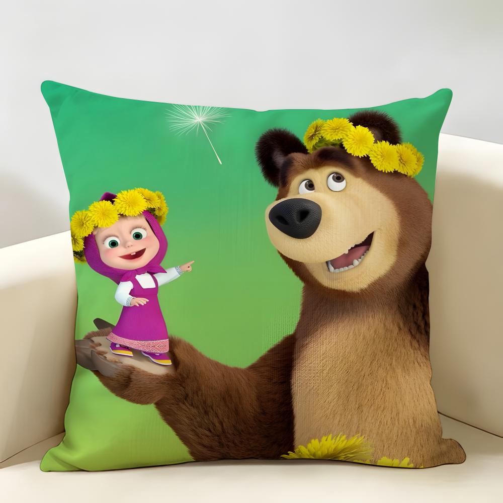 MMasha And BBear Cushion Cover Natural Linen Organic Fabric DoubleSided Printing Room Sofa Decor Pillow Case