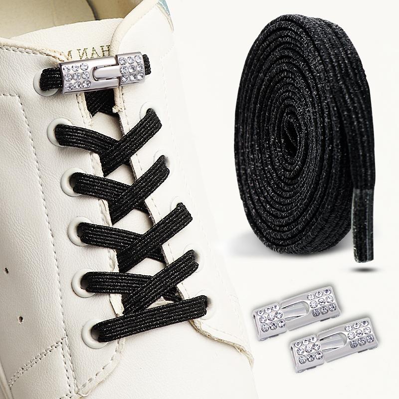 New Diamond Lock Shoelaces Without Ties No Tie Shoe Laces Elastic Laces Sneakers Colorful Glitter Flat Shoelace Shoe Accessories