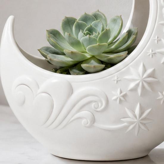 Květináč s měsícem, Umělecký držák na rostliny měsíc a hvězda, Elegantní květináč pro vnitřní i venkovní použití, Dekorace do domácnosti, Dárek pro milovníky rostlin