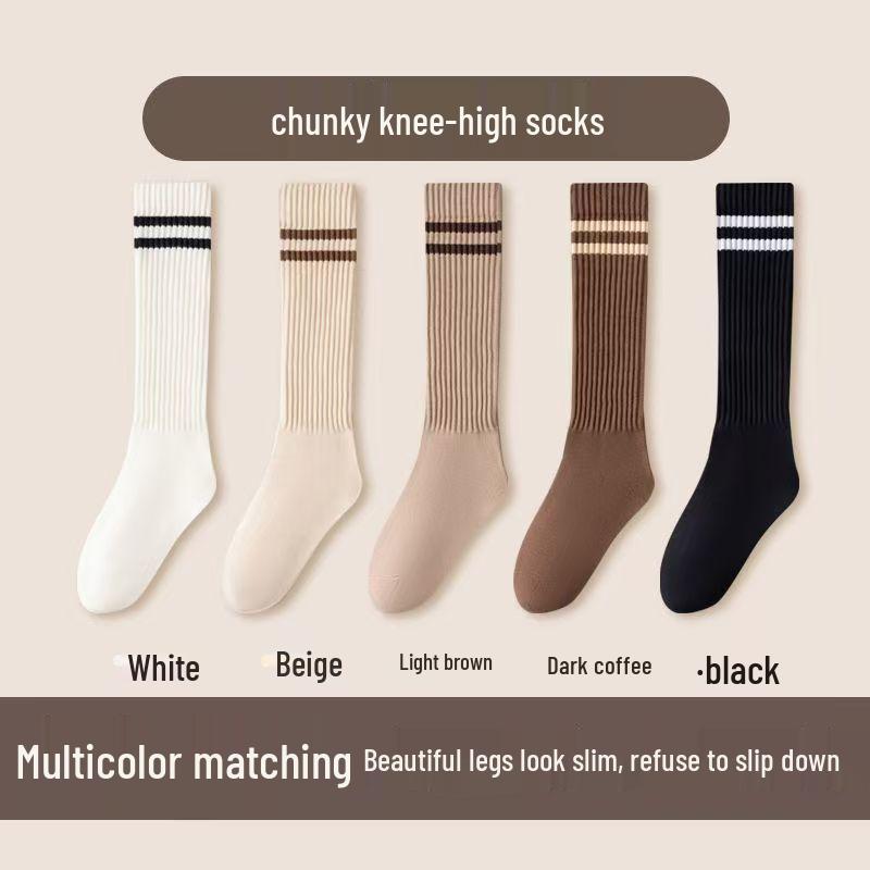 

Женские полосатые гольфы до середины икры - Спортивный японский стиль JK, высокая эластичность, компрессионная посадка для весны и осени One Size чёрный