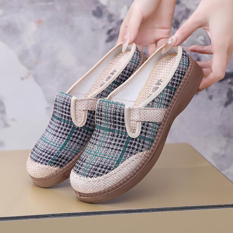 Women's Spring/Summer Soft Sole Breathable Slip-On Cloth Shoes - Fashionable Lightweight Casual Half Slippers