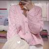 Women's V-neck Loose Cable Knit Wool Cardigan - Thickened, Versatile Autumn/Winter Outerwear.