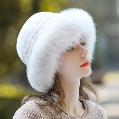Hut Weibliche Winter Rex Kaninchen Pelz Gewebt Fuchs Pelz Fischer Hut Hut Winter Warme Mode Pelz Hut