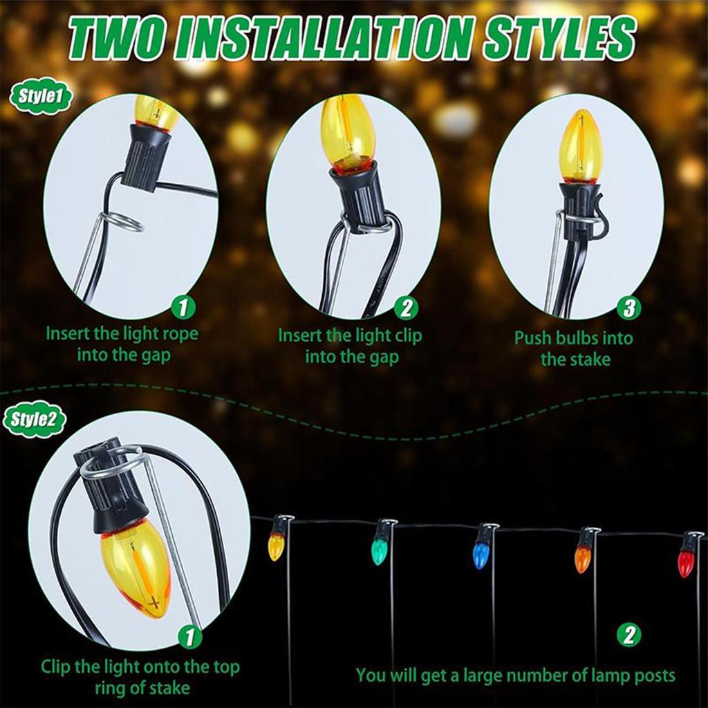 Christmas Light Stakes Lawn Ground Garden Decorations 12 Inch Metal Christmas Light Stake for Pathway Patio Walkway Porch