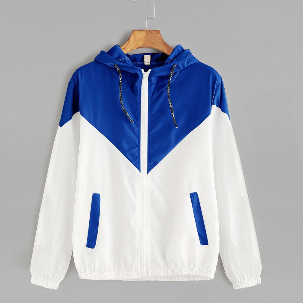 Frauen Langarm Patchwork Dünne Skinsuits Mit Kapuze Zipper Taschen Mantel Top