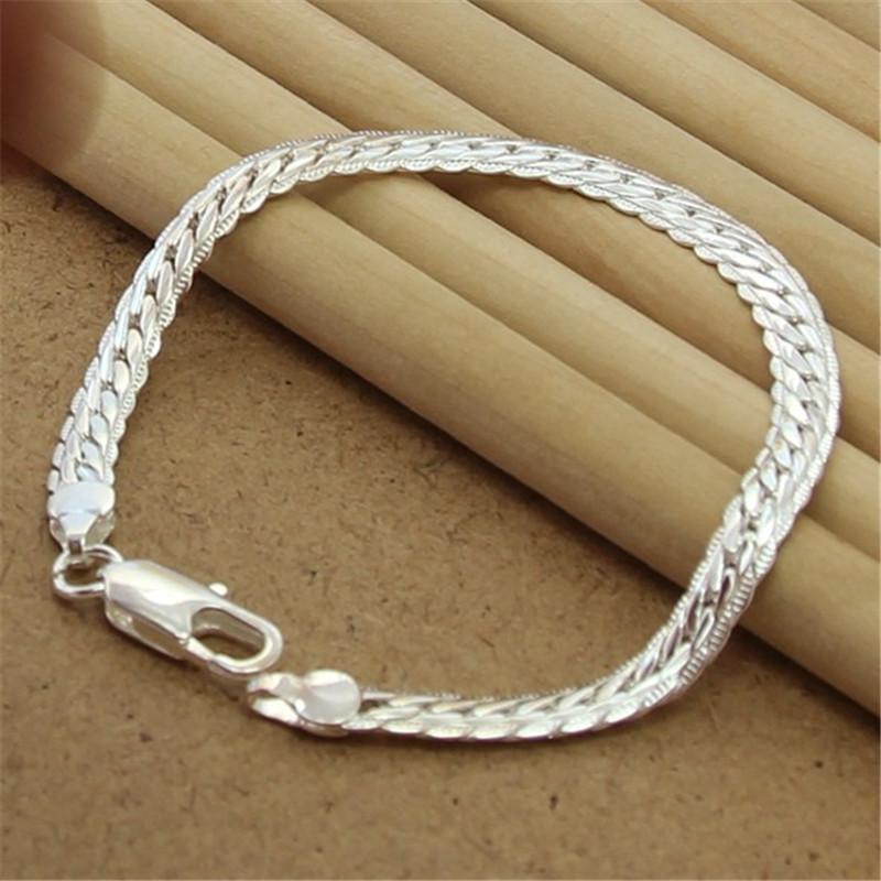 High Quality  Sterling  Bracelet 8 Inch 5MM Flat Snake Chain Bracelet For Men & Women Party Charm Jewelry Gift
