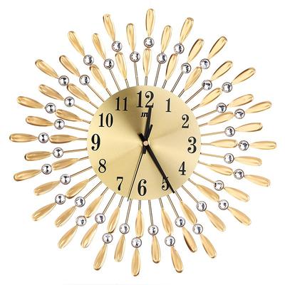 Ceas de perete cu flori în stil retro european, metal, modă, cu incrustații de fier, strasuri