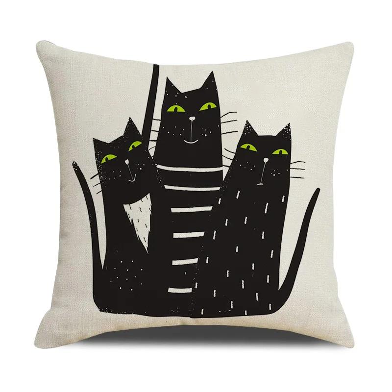 Funny Cats Printed Cushion Cover 45x45cm Linen Pillow Case Farmhouse Home Office Decor Throw Pillowcase Pillow Cover for Pillows