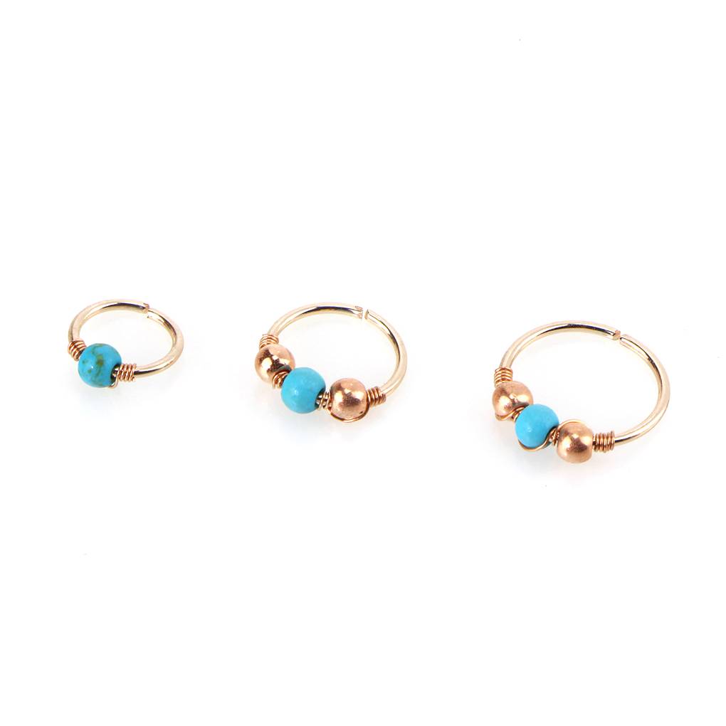 Turquoise Beaded Ear Bone Nail Copper Geometric Nose Rings Clips Lip Body Piercing Stud Earring Jewelry